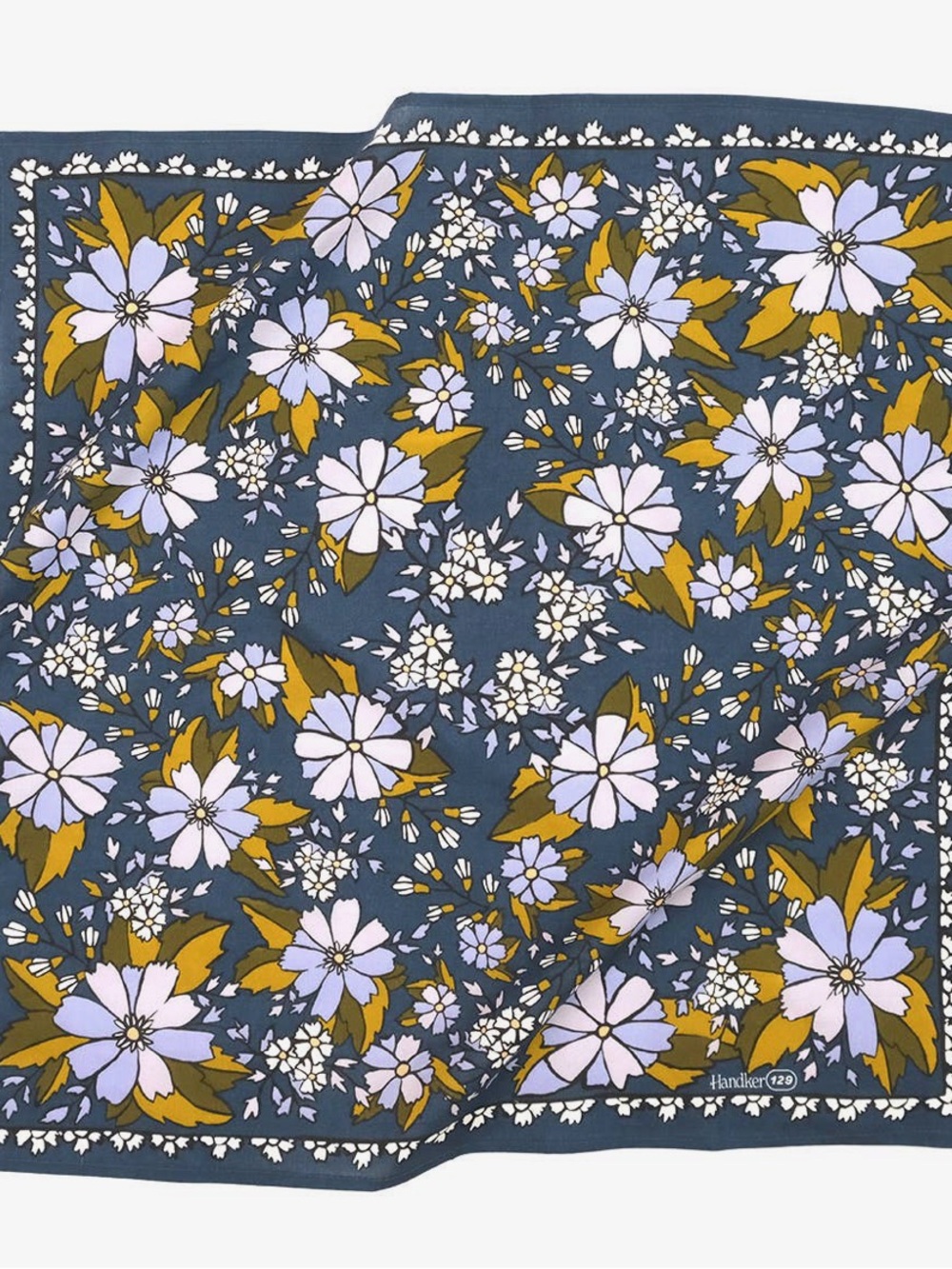 Handker Bandanas Floral Print Scarf in Navy, Lilac & Mustard